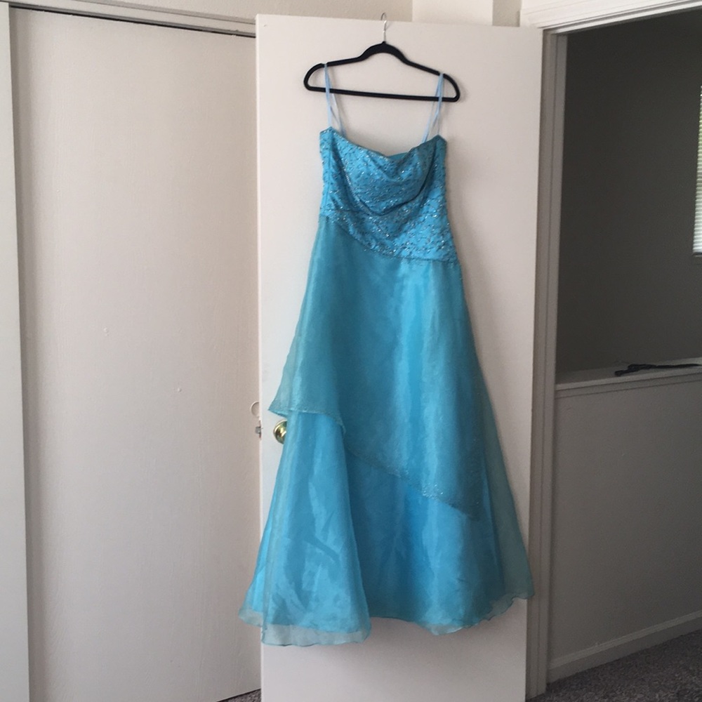 Party Time Blue Beaded Strapless Formal Dress